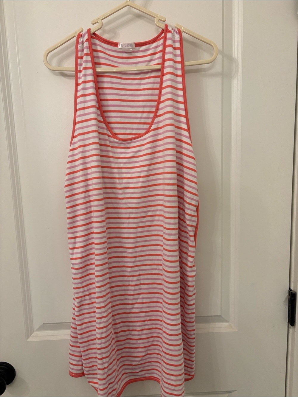 Lake Striped Pink Orange & White Tiki Women’s Tank Night Gown Large